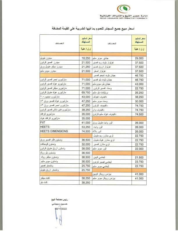 اليكم الاسعار الجديدة للدخان والمعسل